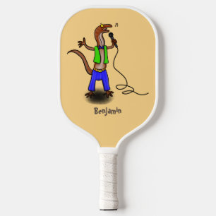 Funny lizard zingt met cartoon van de microfoon pickleball paddle