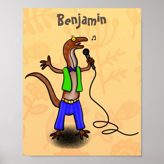 Funny lizard zingt met cartoon van de microfoon poster (Voorkant)