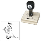 Funny lizard zingt met cartoon van de microfoon 	rubberstempel (Gestempeld)