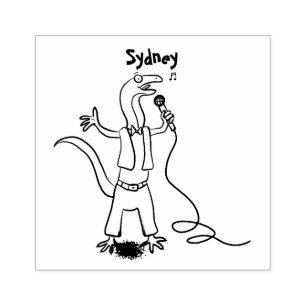 Funny lizard zingt met cartoon van de microfoon rubberstempel
