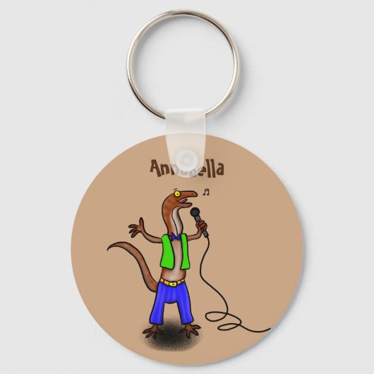 Funny lizard zingt met cartoon van de microfoon sleutelhanger (Voorkant)