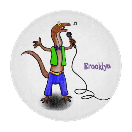 Funny lizard zingt met cartoon van de microfoon snijplank (Voorkant)