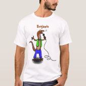 Funny lizard zingt met cartoon van de microfoon t-shirt (Voorkant)