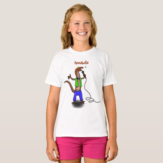 Funny lizard zingt met cartoon van de microfoon t-shirt (Voorkant volledig)