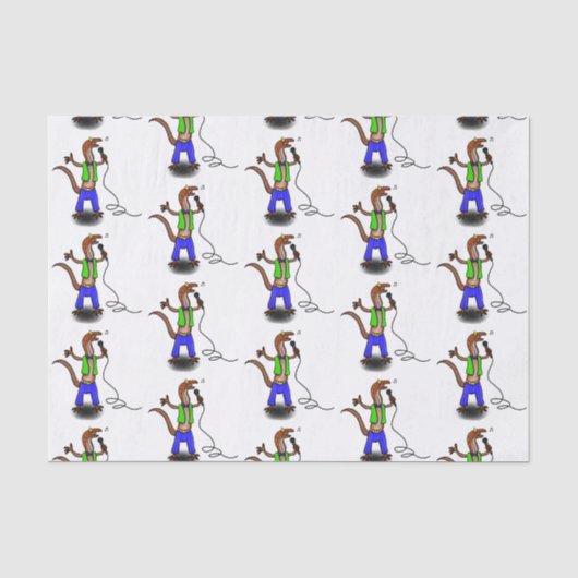 Funny lizard zingt met cartoon van de microfoon tissuepapier (Voorkant)