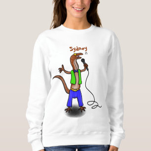 Funny lizard zingt met cartoon van de microfoon trui