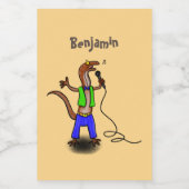 Funny lizard zingt met cartoon van de microfoon voedselcontainer etiket (Enkel label)