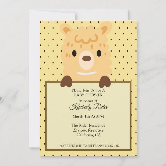 Funny Llama Baby shower Invitation (Devant)