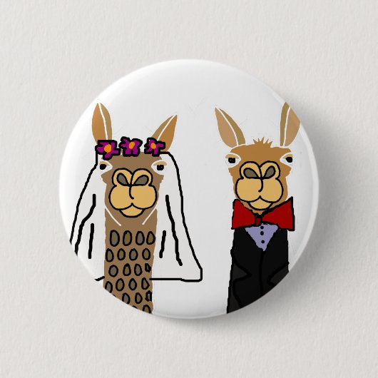 Funny Llama Bride en Groom Wedding Art Ronde Button 5,7 Cm (Voorkant)