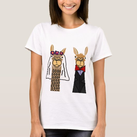 Funny Llama Bride en Groom Wedding Art T-shirt (Voorkant)