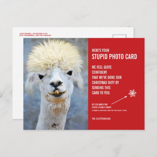 Funny Llama Christmas Stupide carte postale Carte  (Devant / Derrière)