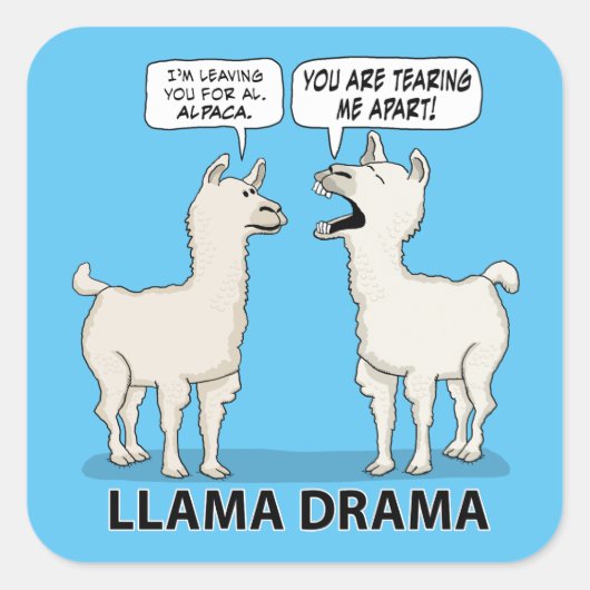 Funny Llama Drama Vierkante Sticker (Voorkant)