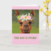 Funny Llama Flower Tiara Crown Birthday Kaart (Gele Bloem)