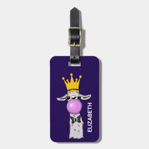 Funny Llama Illustratie die een roze bubbeltje bla Bagagelabel