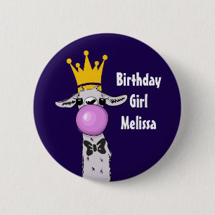 Funny Llama Illustration Birthday Girl Ronde Button 5,7 Cm