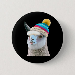 Funny Llama in Beanie Pop Art Karakter Humor Ronde Button 5,7 Cm