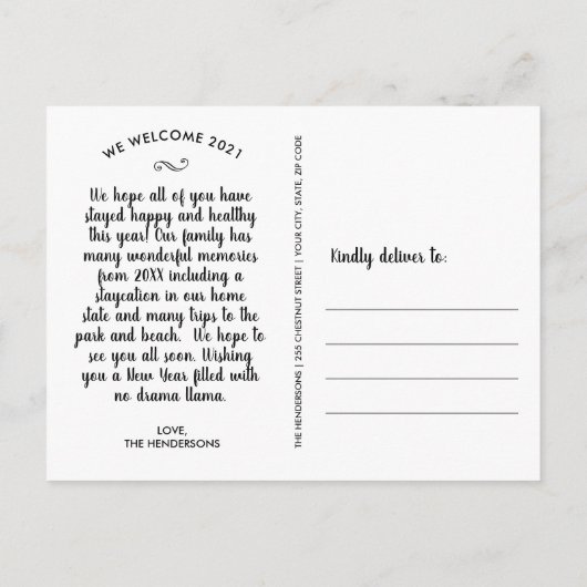 Funny Llama, jaar dat we gevlucht waren met kerst  Briefkaart (Achterkant)