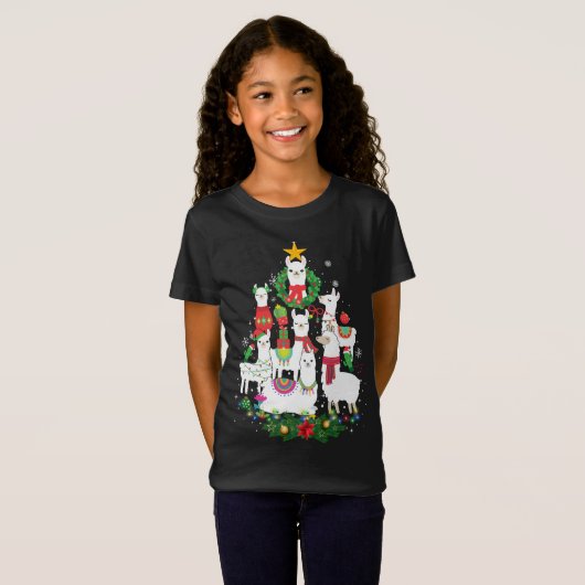 Funny Llama-kerstboom Alpaca Xmas Lights Holi T-shirt (Voorkant volledig)