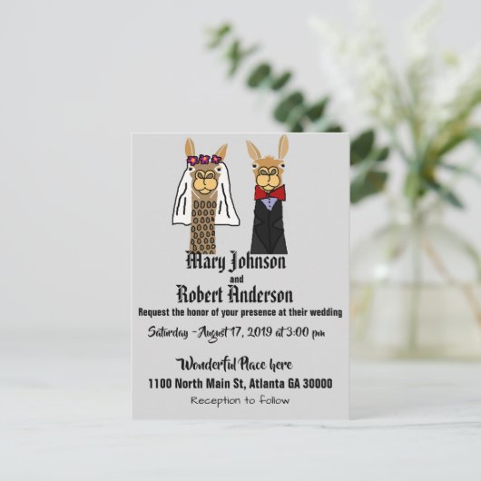 Funny Llama Mariée et Faire-part de mariage de cha (Debout devant)