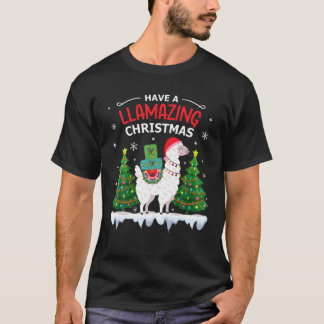 Funny Llama Santa Hat met Kerstmis Pajamas Alpaca  T-shirt