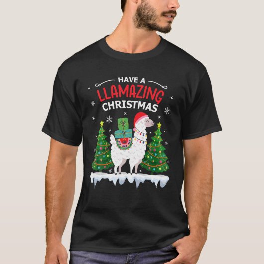 Funny Llama Santa Hat met Kerstmis Pajamas Alpaca  T-shirt (Voorkant)