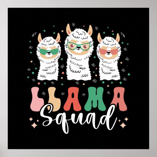 Funny Llama Squad Sunbril Cool Llamas Retro Poster (Voorkant)