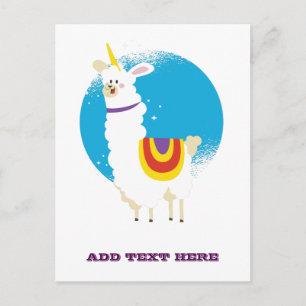 Funny Llama Unicorn Alpaca Kawaii Cute Add Name Briefkaart