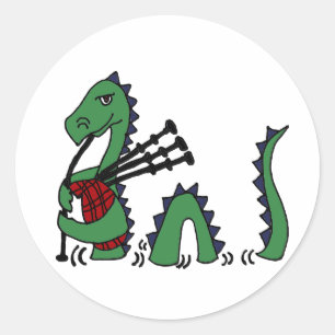 Funny Loch Ness Monster die Bagpipes afspeelt Ronde Sticker