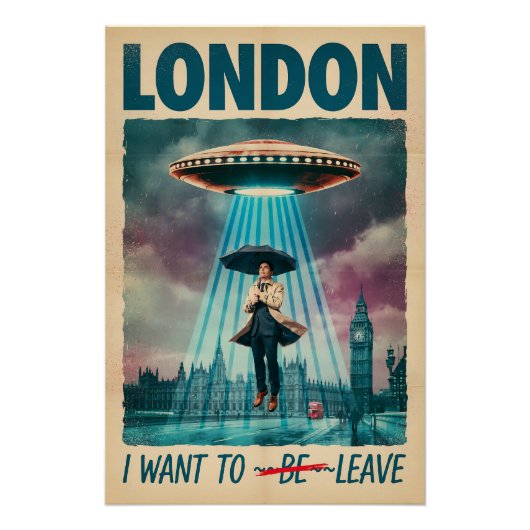 Funny London Alien Abduction Retro Sci-Fi Poster (Devant)