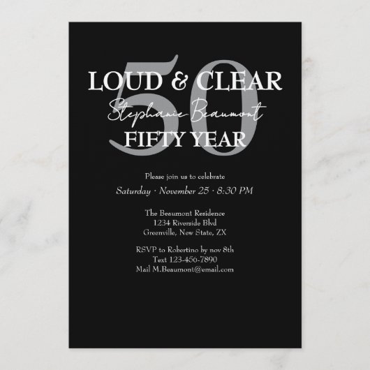 Funny Loud and Clear 50th birthday invitation Kaart (Voorkant)