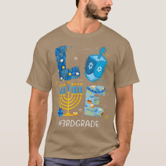 Funny LOVE 3rd Grade Teacher Menorah Jewish Hanukk T-shirt