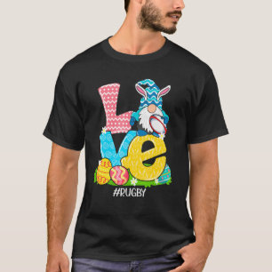 Funny Love Rugby Easter Gnome Egg Hunting Basket T-shirt
