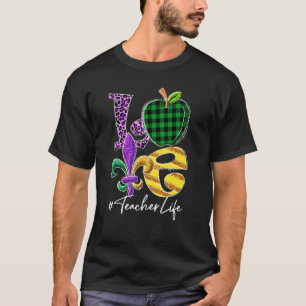 Funny Love Teacher Leopard Mardi Gras Carnival Par T-shirt