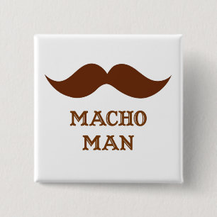 Funny Macho Man Mustache Vierkante Button 5,1 Cm