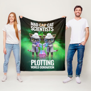 Funny Mad Cat Scientists die de wereldheerschappij Fleece Deken