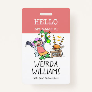Funny Mad Scientist Hallo mijn naam is tag Badge