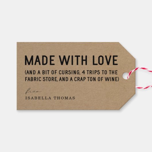 Funny Made with Love Gift Label Cadeaulabel (Voorkant (Horizontaal))