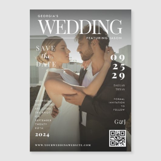 Funny Magazine Hoesje Dark Photo Unique Wedding Magnetische Uitnodiging (Voorkant)