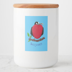 Funny magnificous frigate bird cartoon voedselcontainer etiket