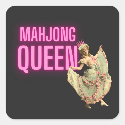 Funny  Mahjong Queen Vierkante Sticker (Voorkant)