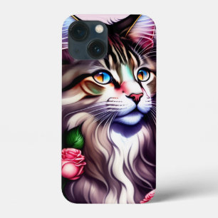 Funny Maine Coon Cat Face iPhone 13 Mini Hoesje