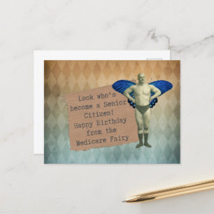 Funny  Male Fairy Senior Birthday Briefkaart