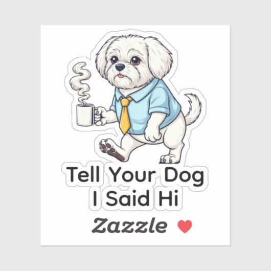Funny Maltese Dog Business Suit Coffee Sticker (Vel)