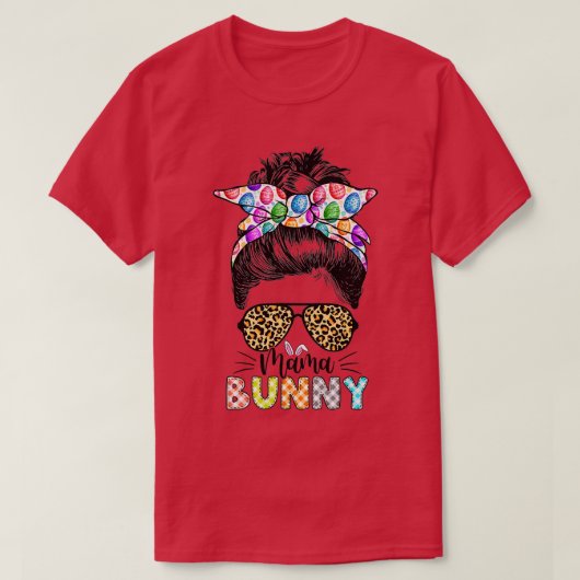 Funny Mama Bunny Leopard Messy Bun Happy Pasen T-shirt (Design voorkant)