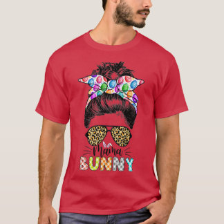 Funny Mama Bunny Leopard Messy Bun Happy Pasen T-shirt