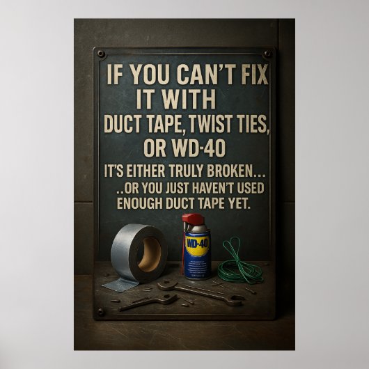 Funny Man Cave Duct Tape Fix It Poster Wall Art (Voorkant)