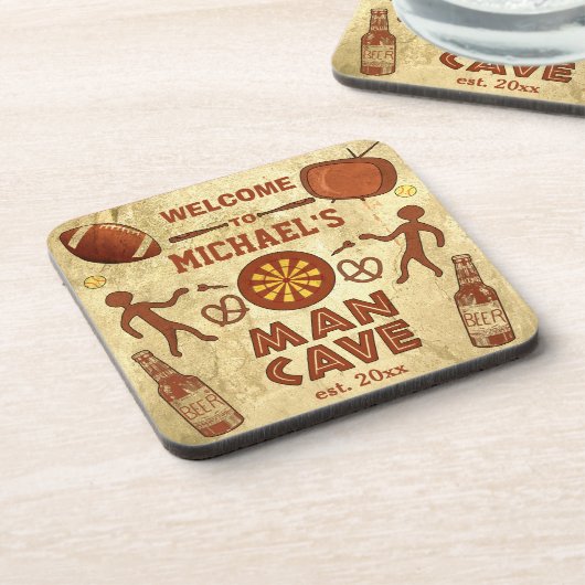 Funny Man Cave met Jouw naam Custom Bier Onderzetter (Linkerzijde)