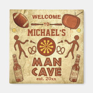 Funny Man Cave met Jouw naam Custom Magneet