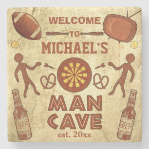 Funny Man Cave met Jouw naam Custom Stenen Onderzetter