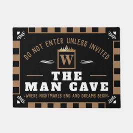Funny MAN CAVE met Monogram | Welkom ZWARTE Deurmat